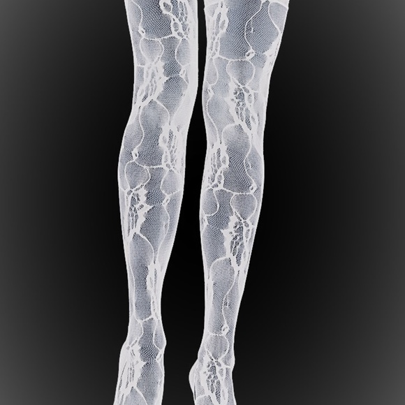Leg Avenue Accessories - White "Rose Lace" Thigh High Stockings